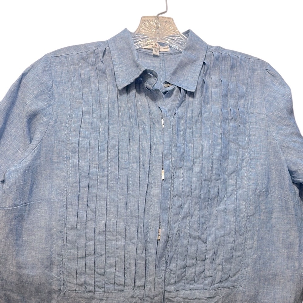 Angela Romano Amalfi Linen Shirtdress S Blue Coastal Made in Italy Old Money - Picture 4 of 11